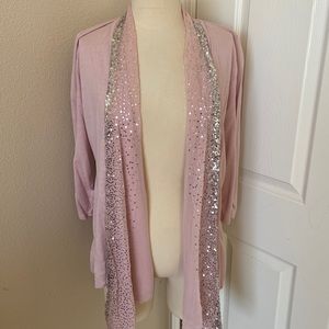 White House Black Market Pink Sequin Cardigan